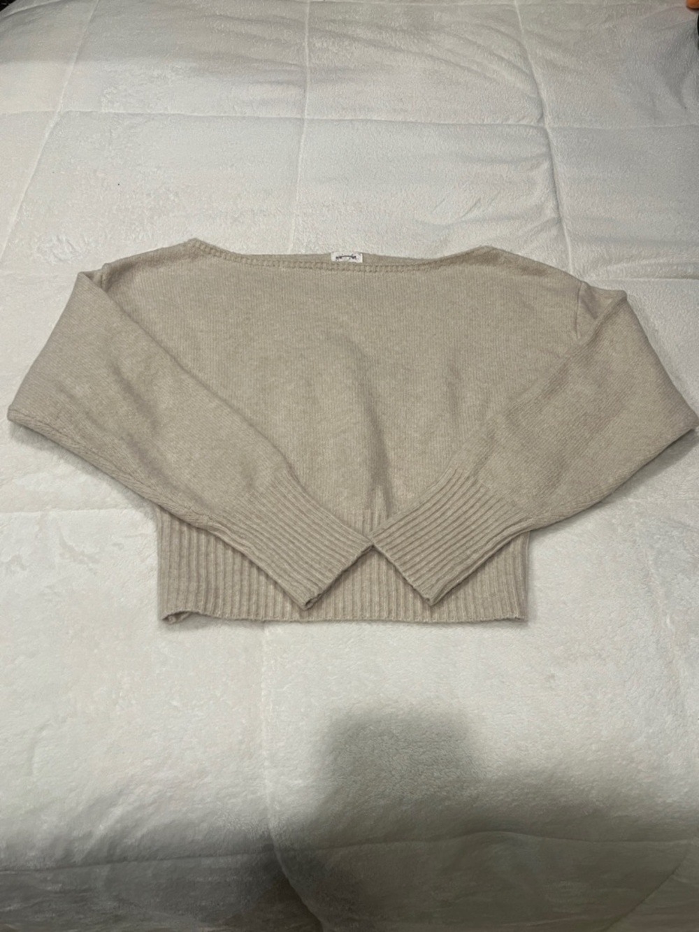 Women’s Crewneck Rib-Hem Sweater in Beige